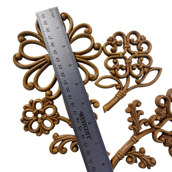 Set Of 3 Vintage Homco Flower Wall MCM Decor, 7", 6" & 4.5"  Brown Gold Plastic - Picture 5 of 7
